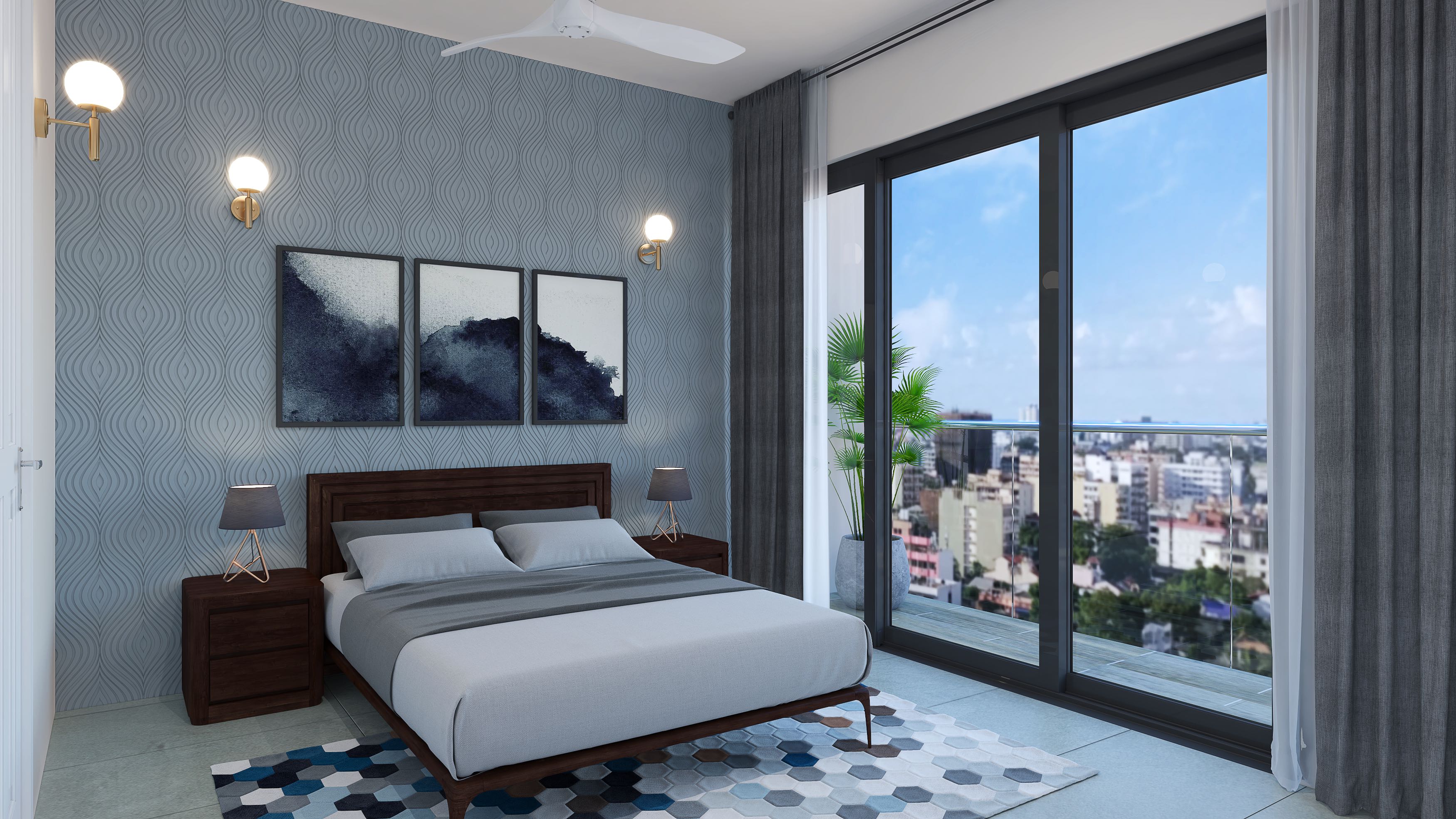 Bedroom with large windows